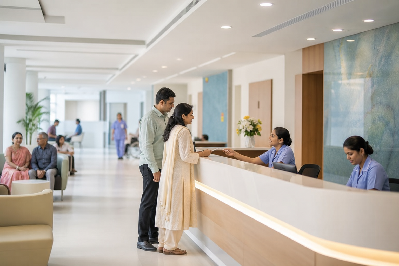 Hospital reception serving patients